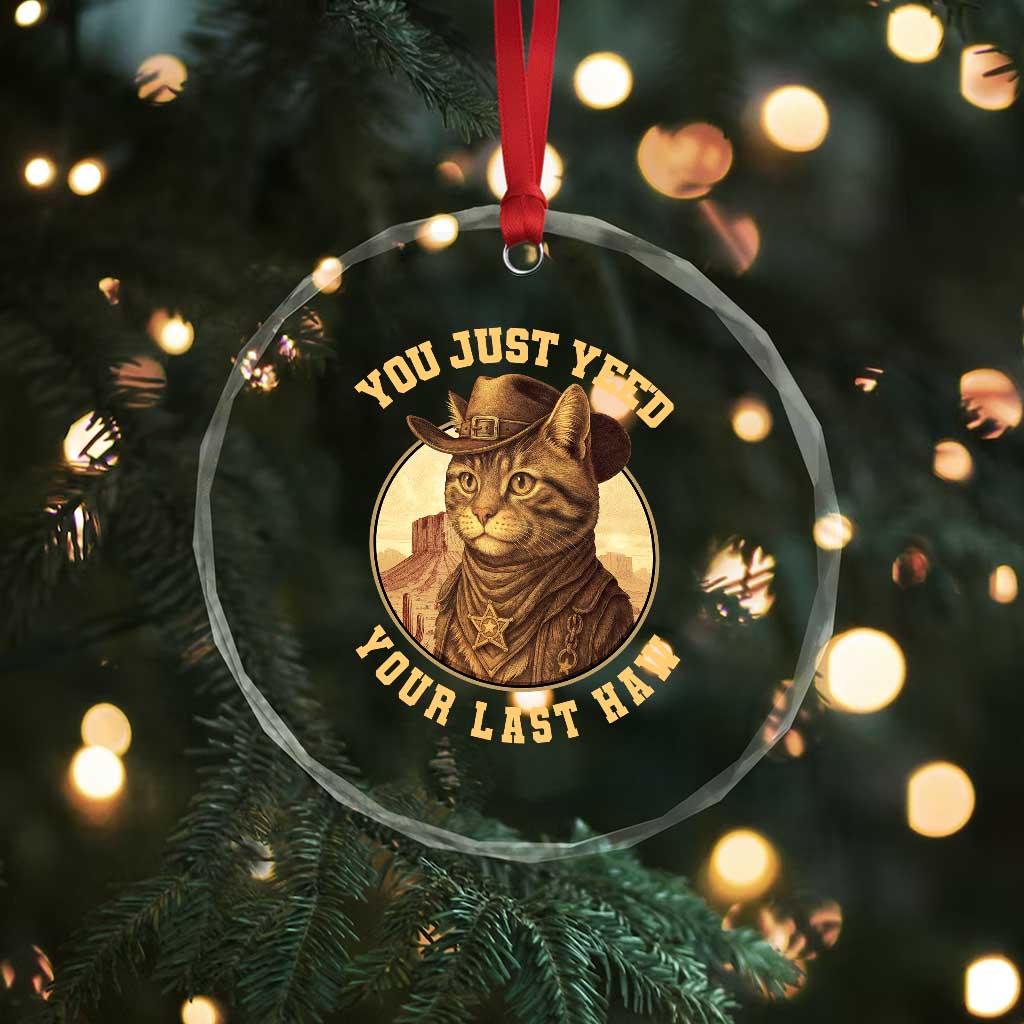 Cowboy Cat Crystal Glass Ornament You Just Yeehaw Your Last Haw - Wonder Print Shop