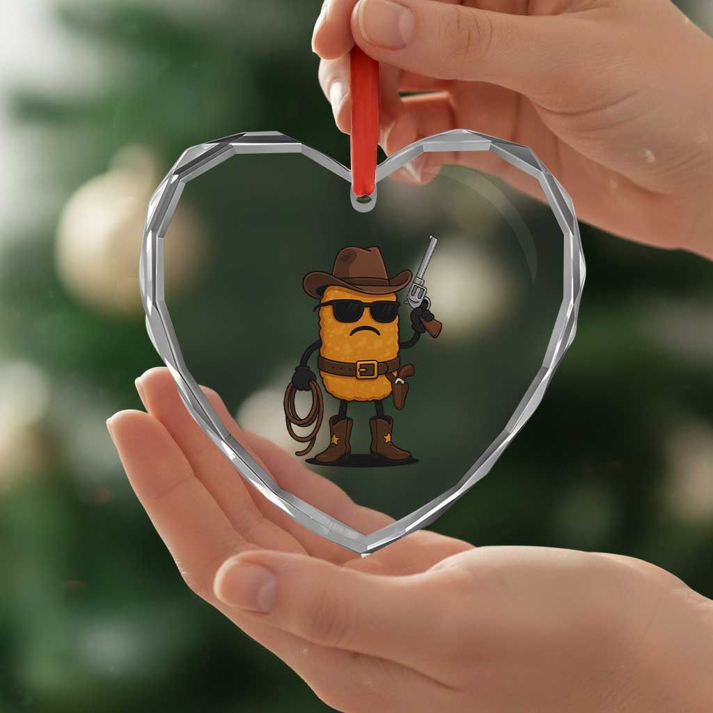 Cowboy Chicken Nugget Heart Crystal Glass Ornament Funny Food Gift - Wonder Print Shop