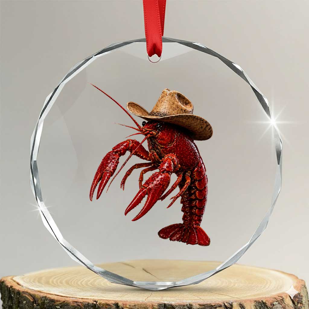 Cowboy Crawfish Crystal Glass Ornament Yeeclaw Western Country Seafood Lobster Cajun Lovers