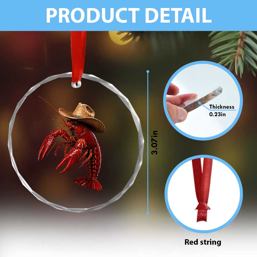 Cowboy Crawfish Crystal Glass Ornament Yeeclaw Western Country Seafood Lobster Cajun Lovers