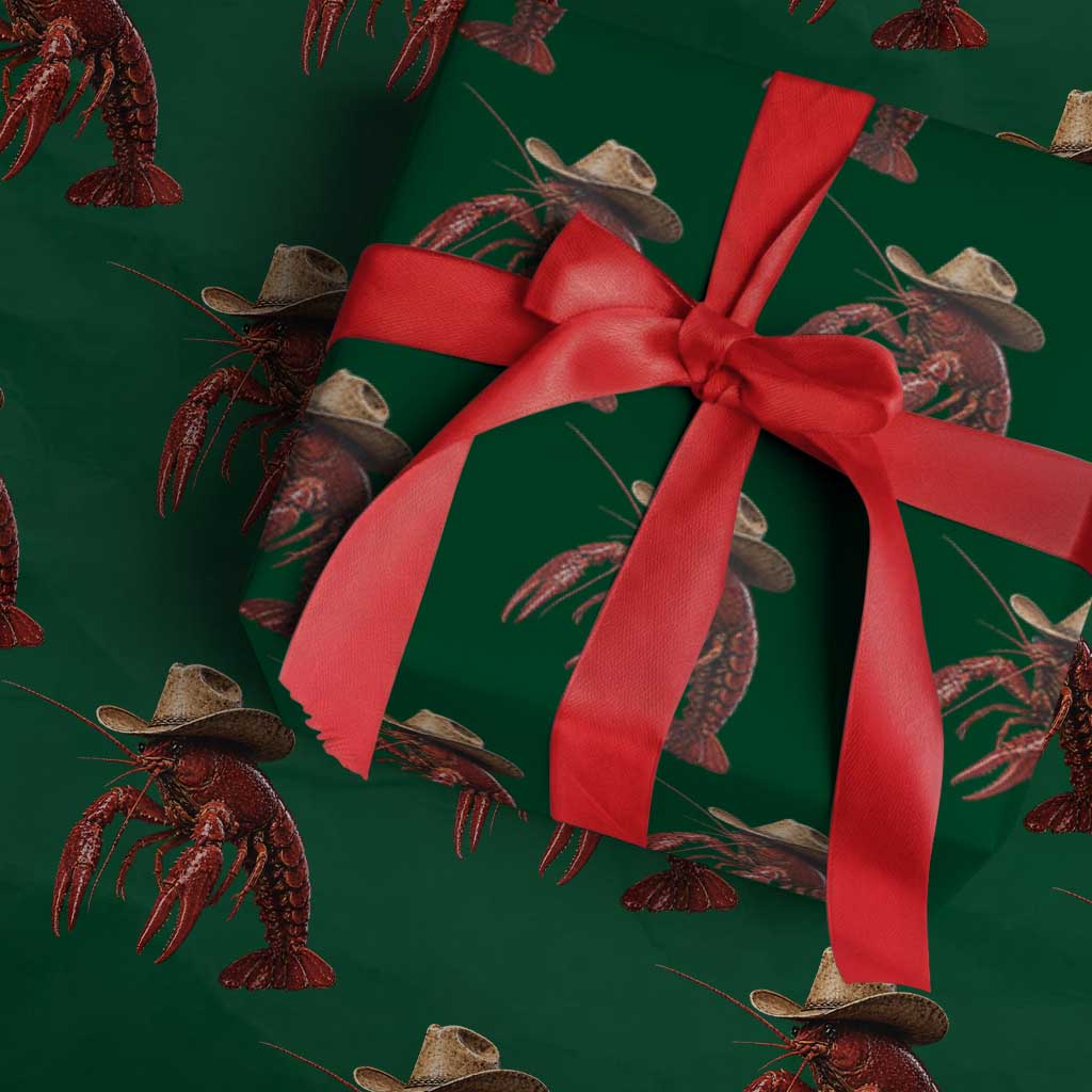 Cowboy Crawfish Wrapping Paper Roll Yeeclaw Western Country Seafood Lobster Cajun Lovers