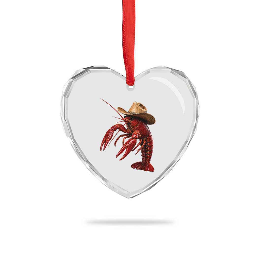 Cowboy Crawfish Heart Crystal Glass Ornament Yeeclaw Western Country Seafood Lobster Cajun Lovers