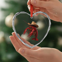 Cowboy Crawfish Heart Crystal Glass Ornament Yeeclaw Western Country Seafood Lobster Cajun Lovers