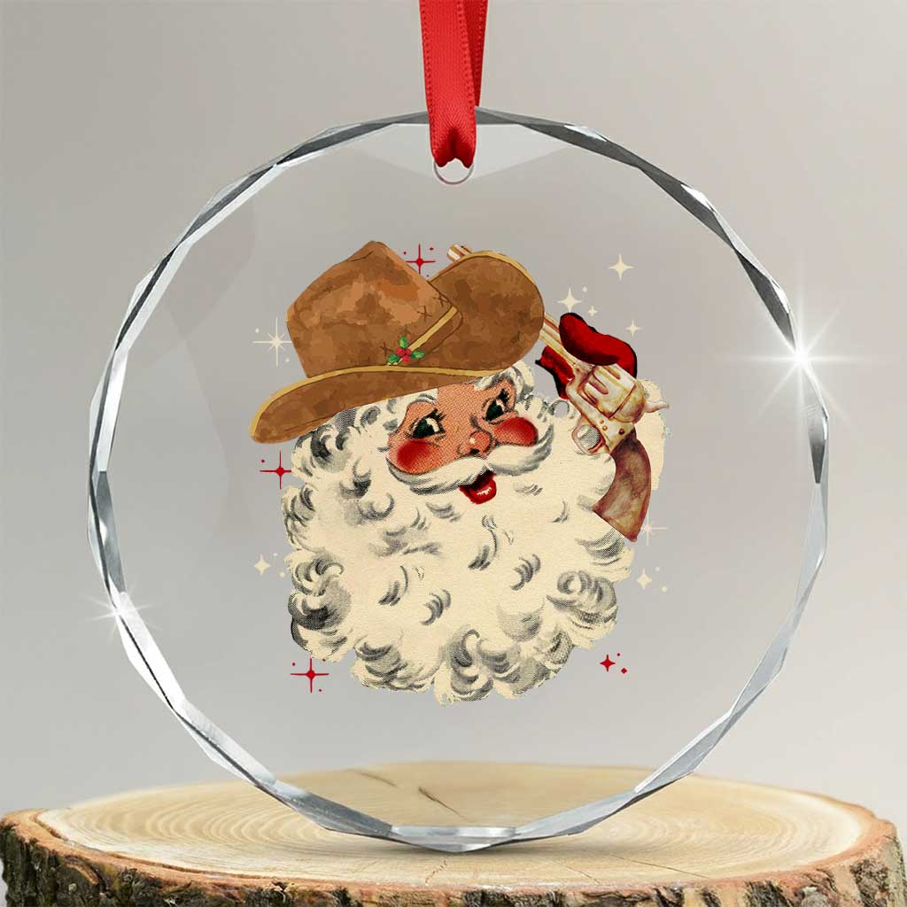 Cowboy Crystal Glass Ornament Santa Claus Merry Xmas Vintage 90s Western Country TS10