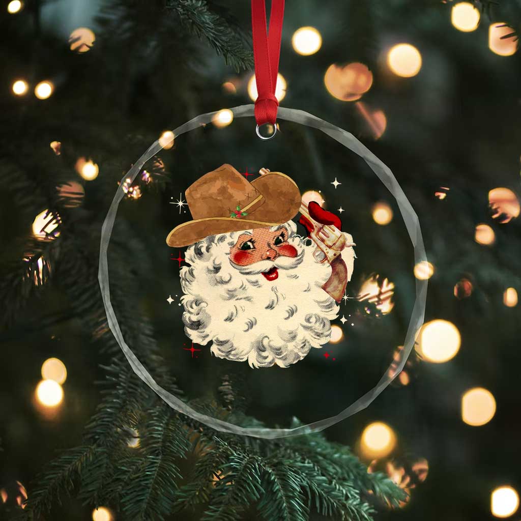 Cowboy Crystal Glass Ornament Santa Claus Merry Xmas Vintage 90s Western Country TS10