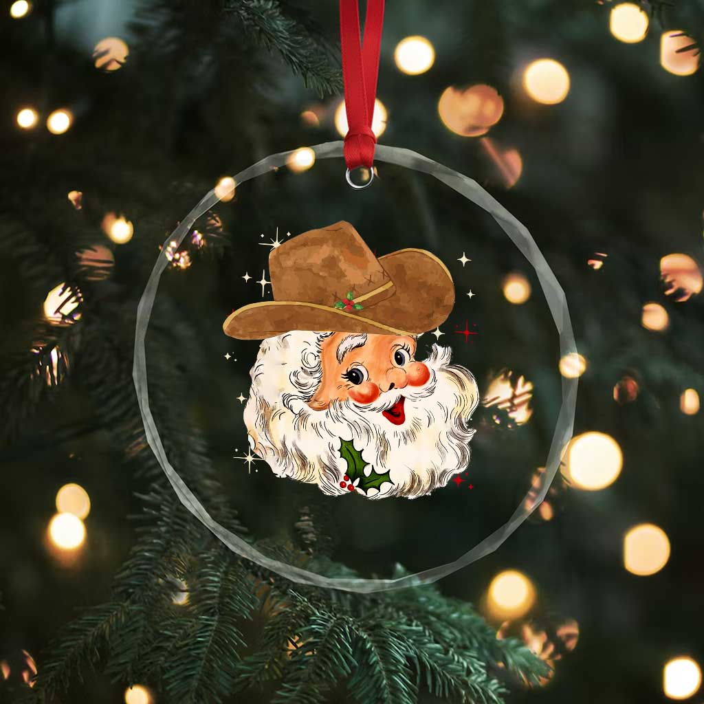 Cowboy Crystal Glass Ornament Santa Claus Vintage 90s Western Country Music Outfit TS10