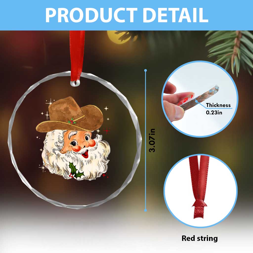 Cowboy Crystal Glass Ornament Santa Claus Vintage 90s Western Country Music Outfit TS10