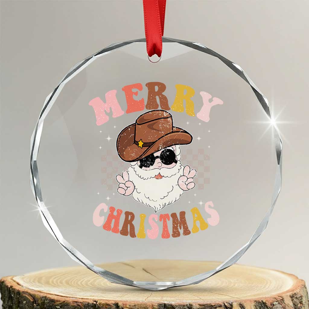 Cowboy Crystal Glass Ornament Vintage 90s Western Groovy Santa Claus Xmas Vibes TS10