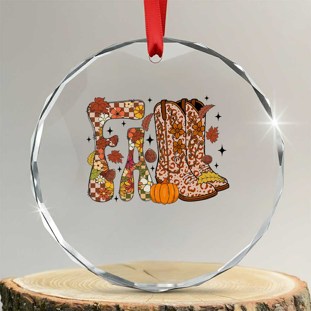 Cowboy Fall Season Thanksgiving Western Boots Pumpkin Crystal Glass Ornament - Wonder Print Shop