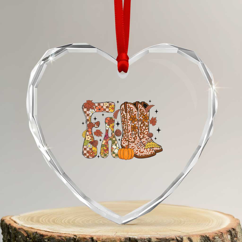 Cowboy Fall Season Thanksgiving Western Boots Pumpkin Heart Crystal Glass Ornament - Wonder Print Shop