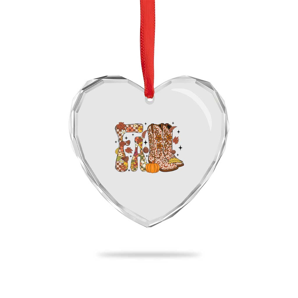 Cowboy Fall Season Thanksgiving Western Boots Pumpkin Heart Crystal Glass Ornament - Wonder Print Shop