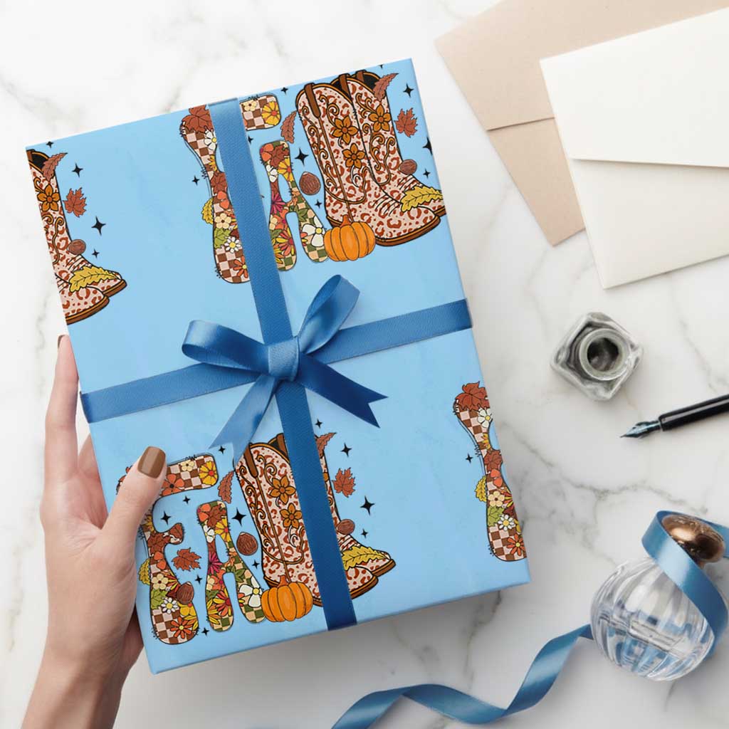 Cowboy Fall Season Thanksgiving Western Boots Pumpkin Wrapping Paper Roll - Wonder Print Shop