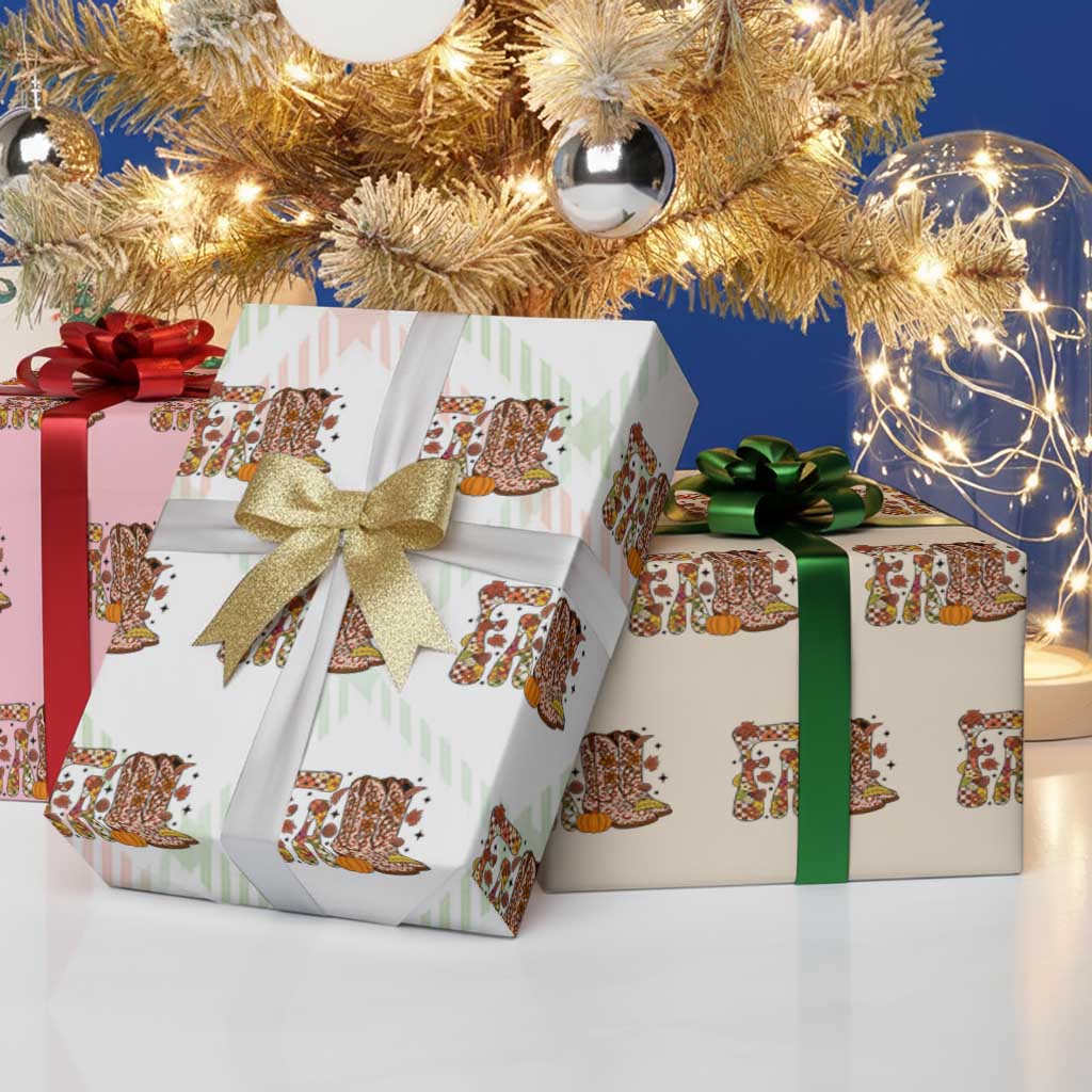 Cowboy Fall Season Thanksgiving Western Boots Pumpkin Wrapping Paper Roll - Wonder Print Shop