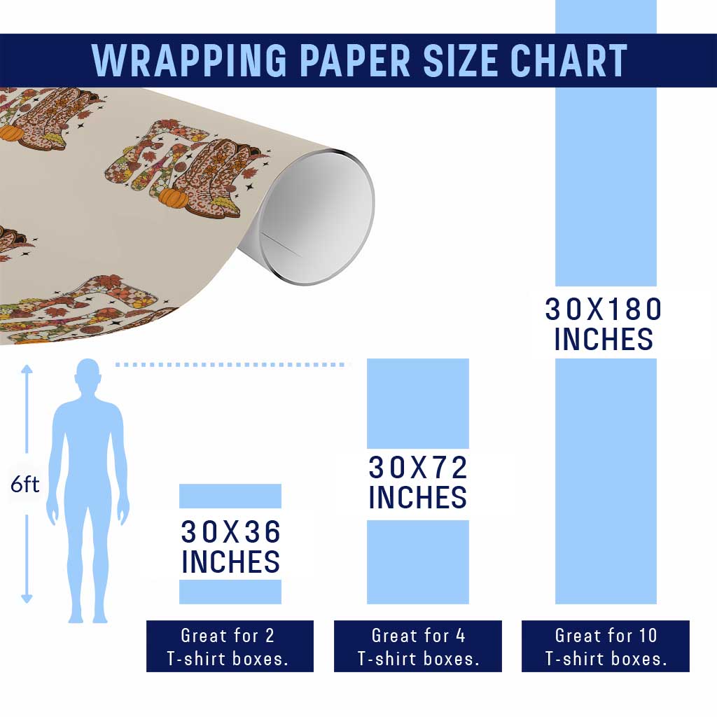 Cowboy Fall Season Thanksgiving Western Boots Pumpkin Wrapping Paper Roll - Wonder Print Shop