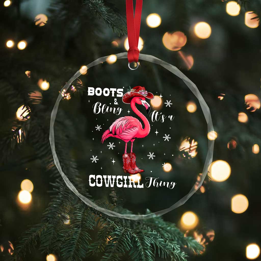 Cowboy Flamingo Crystal Glass Ornament Boots And Bling It Is A Cowgirl Thing - Wonder Print Shop