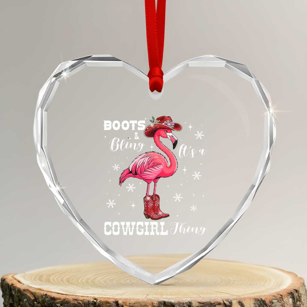 Cowboy Flamingo Heart Crystal Glass Ornament Boots And Bling It Is A Cowgirl Thing - Wonder Print Shop