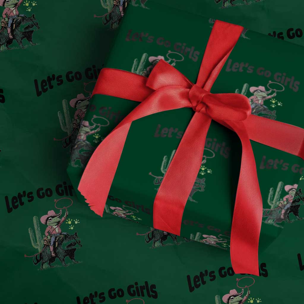 Cowboy Frog Riding Raccoon Wrapping Paper Roll Let's Go Girls - Wonder Print Shop