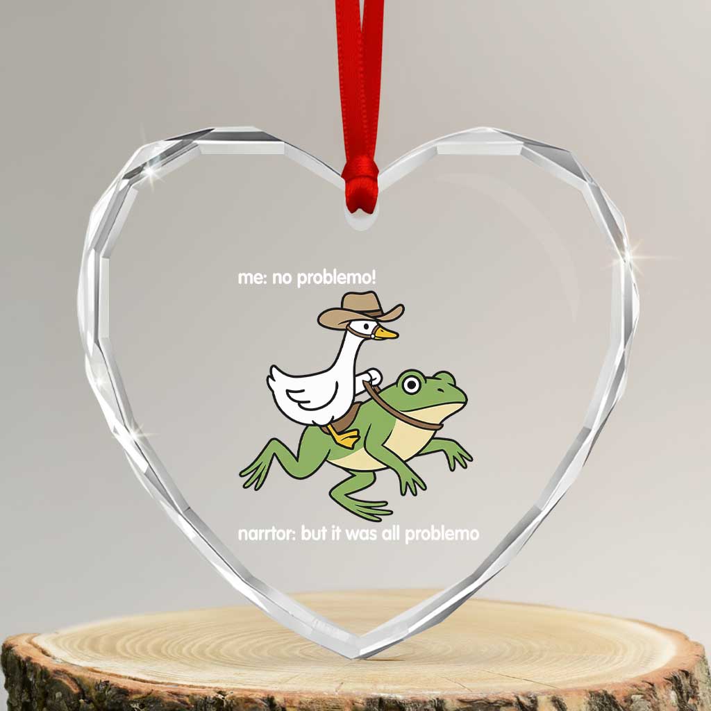 Cowboy Goose Meme Heart Crystal Glass Ornament Funny Frog Me No Problemo Narrator - Wonder Print Shop