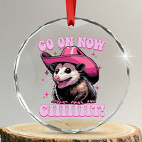 Cowboy Opossum Go On Now Git Crystal Glass Ornament Funny Possum Pink Cowgirl Hat Western Wild West - Wonder Print Shop
