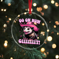 Cowboy Opossum Go On Now Git Crystal Glass Ornament Funny Possum Pink Cowgirl Hat Western Wild West - Wonder Print Shop