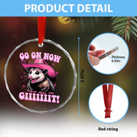 Cowboy Opossum Go On Now Git Crystal Glass Ornament Funny Possum Pink Cowgirl Hat Western Wild West - Wonder Print Shop