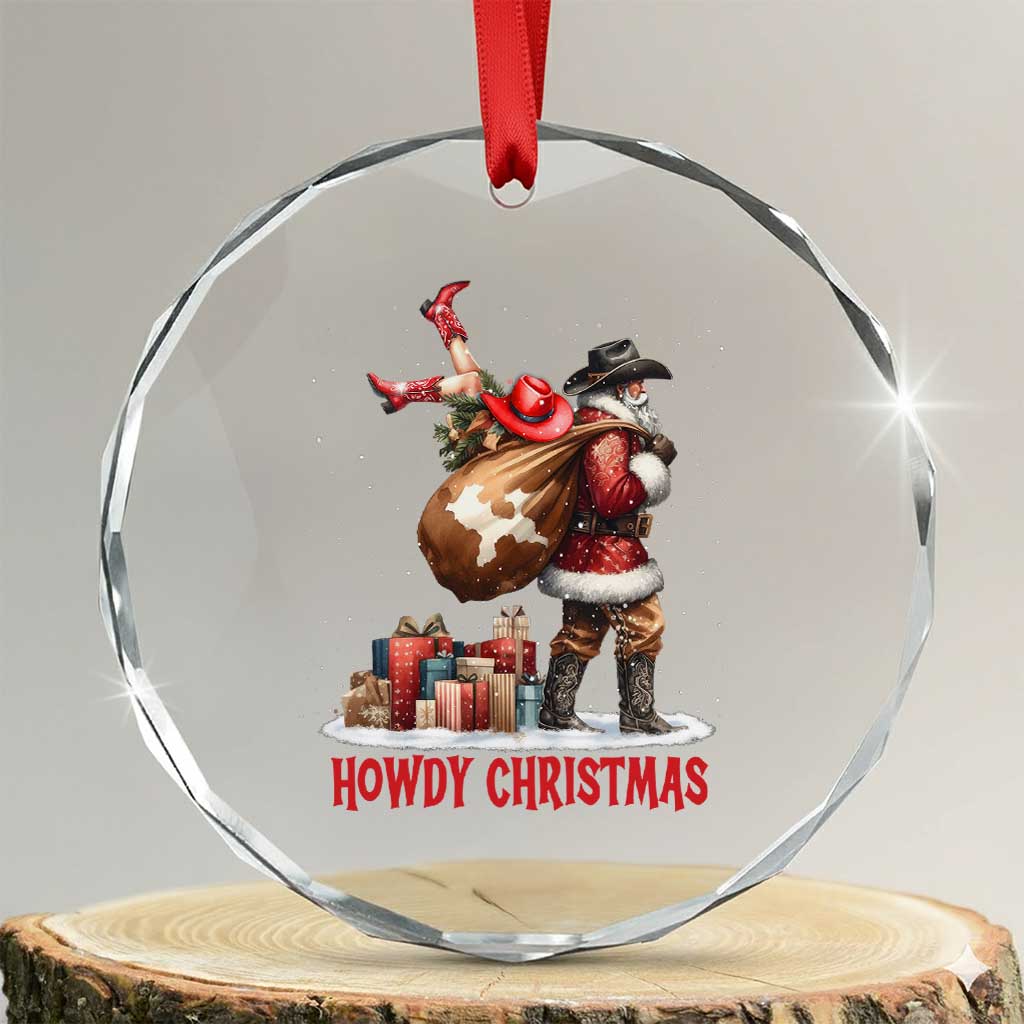 Cowboy Santa Christmas Crystal Glass Ornament Funny Western Xmas - Wonder Print Shop