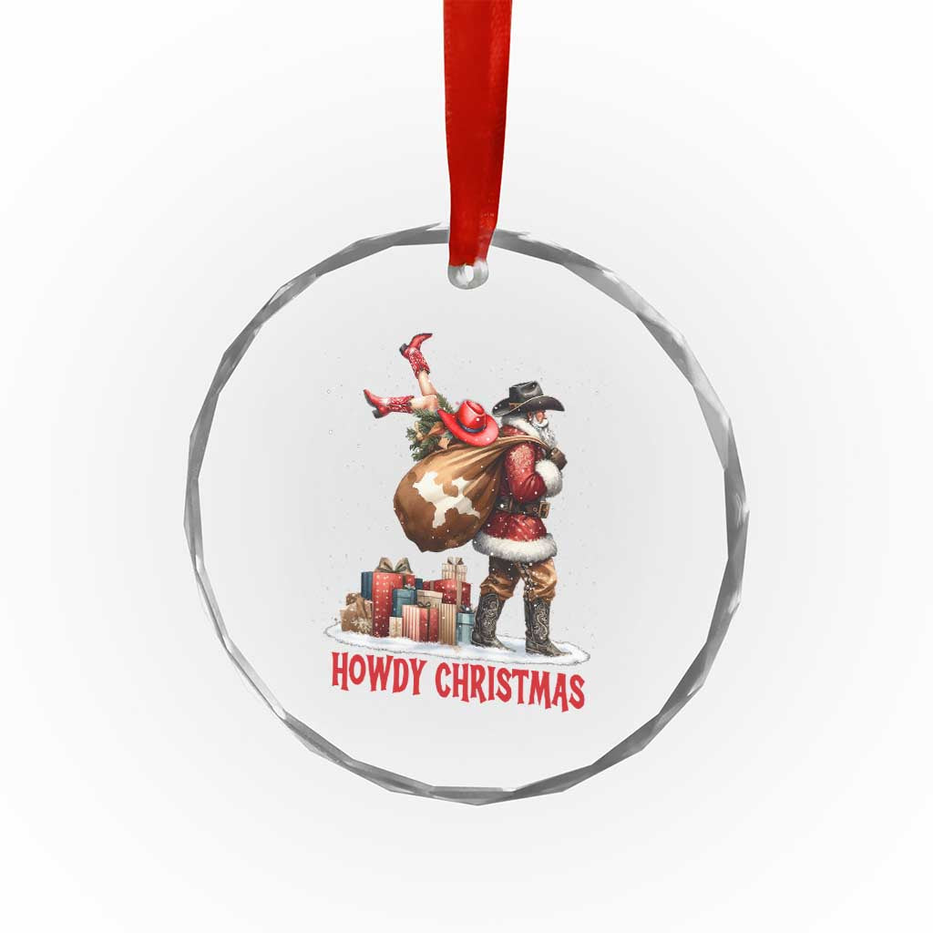 Cowboy Santa Christmas Crystal Glass Ornament Funny Western Xmas - Wonder Print Shop