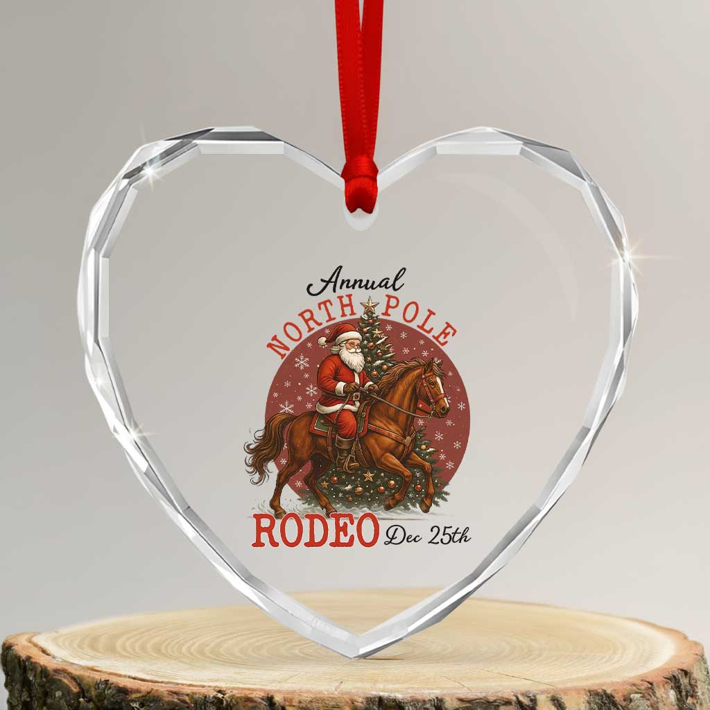 Cowboy Santa Christmas Heart Crystal Glass Ornament Annual North Pole Rodeo Dec 25th - Wonder Print Shop