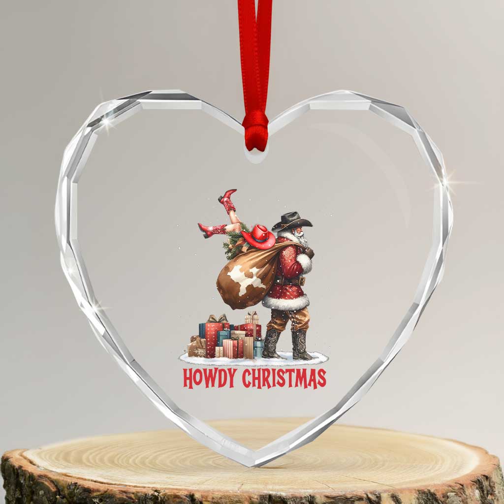Cowboy Santa Christmas Heart Crystal Glass Ornament Funny Western Xmas - Wonder Print Shop