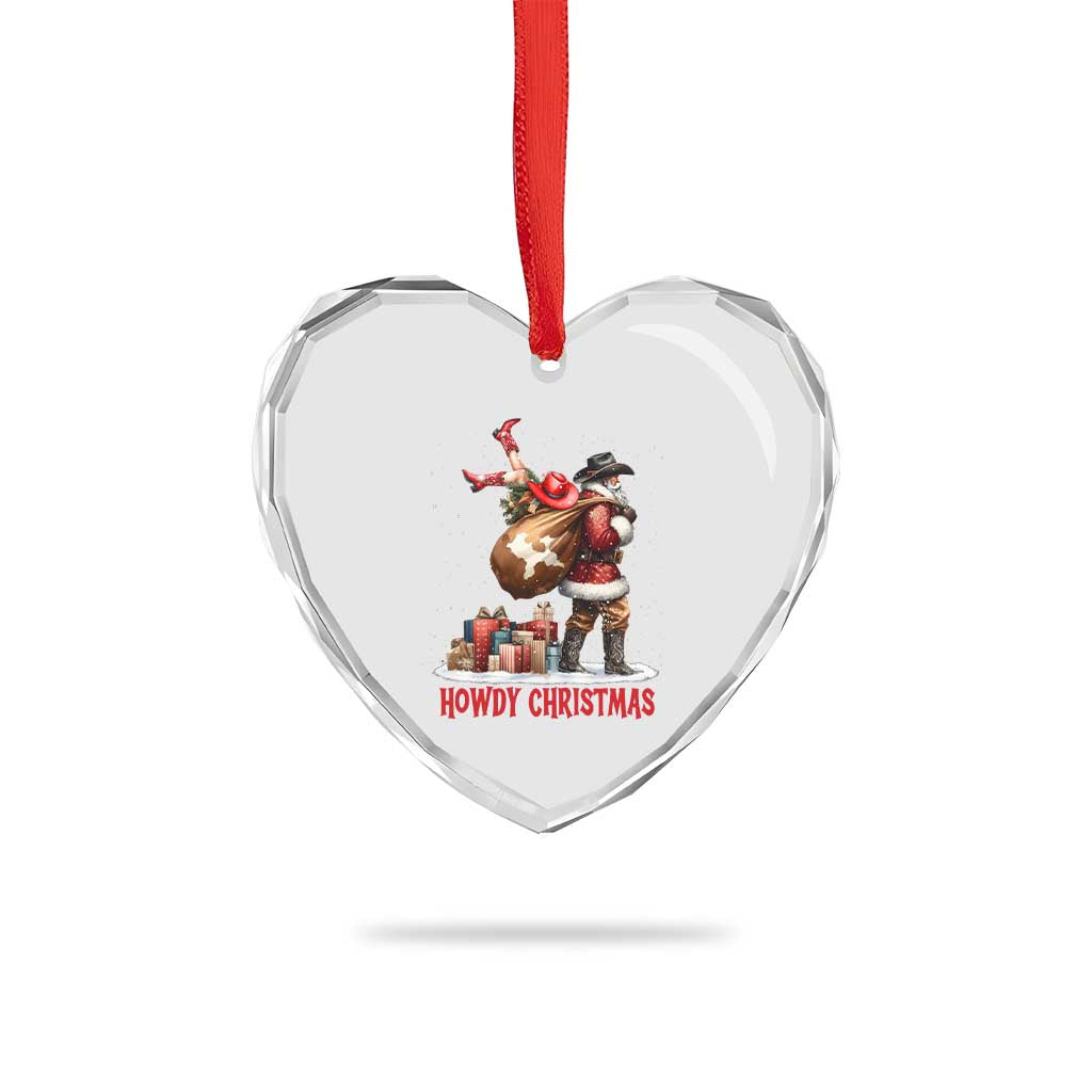 Cowboy Santa Christmas Heart Crystal Glass Ornament Funny Western Xmas - Wonder Print Shop