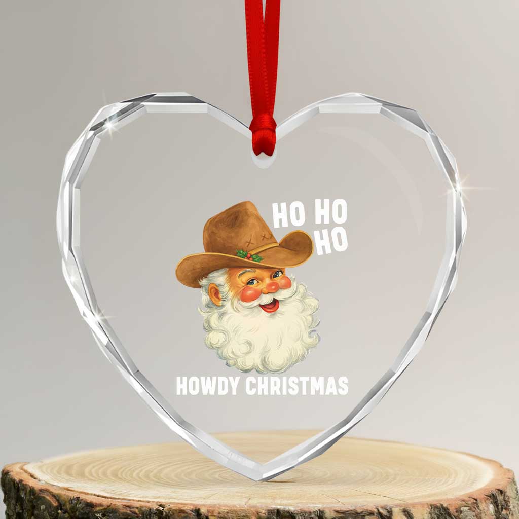 Cowboy Santa Christmas Heart Crystal Glass Ornament Ho Ho Ho Howdy Christmas - Wonder Print Shop