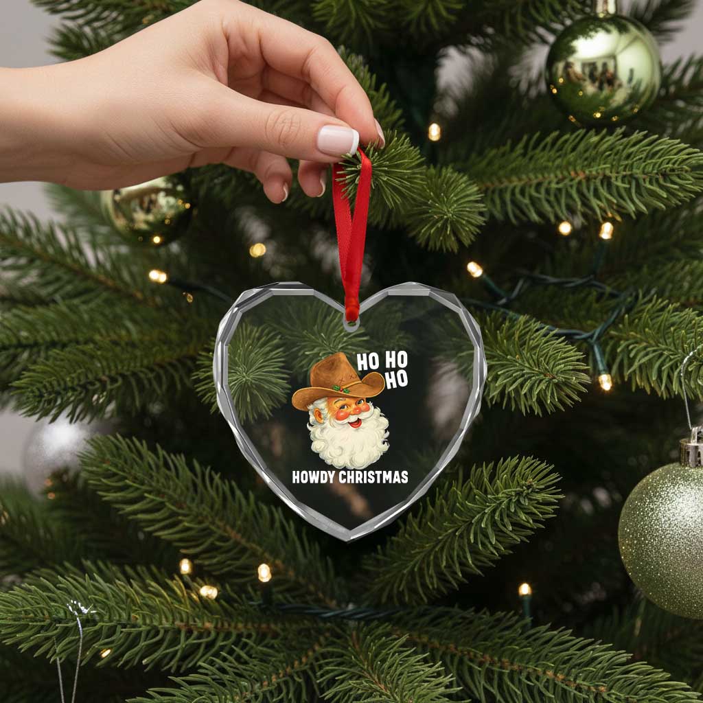 Cowboy Santa Christmas Heart Crystal Glass Ornament Ho Ho Ho Howdy Christmas - Wonder Print Shop