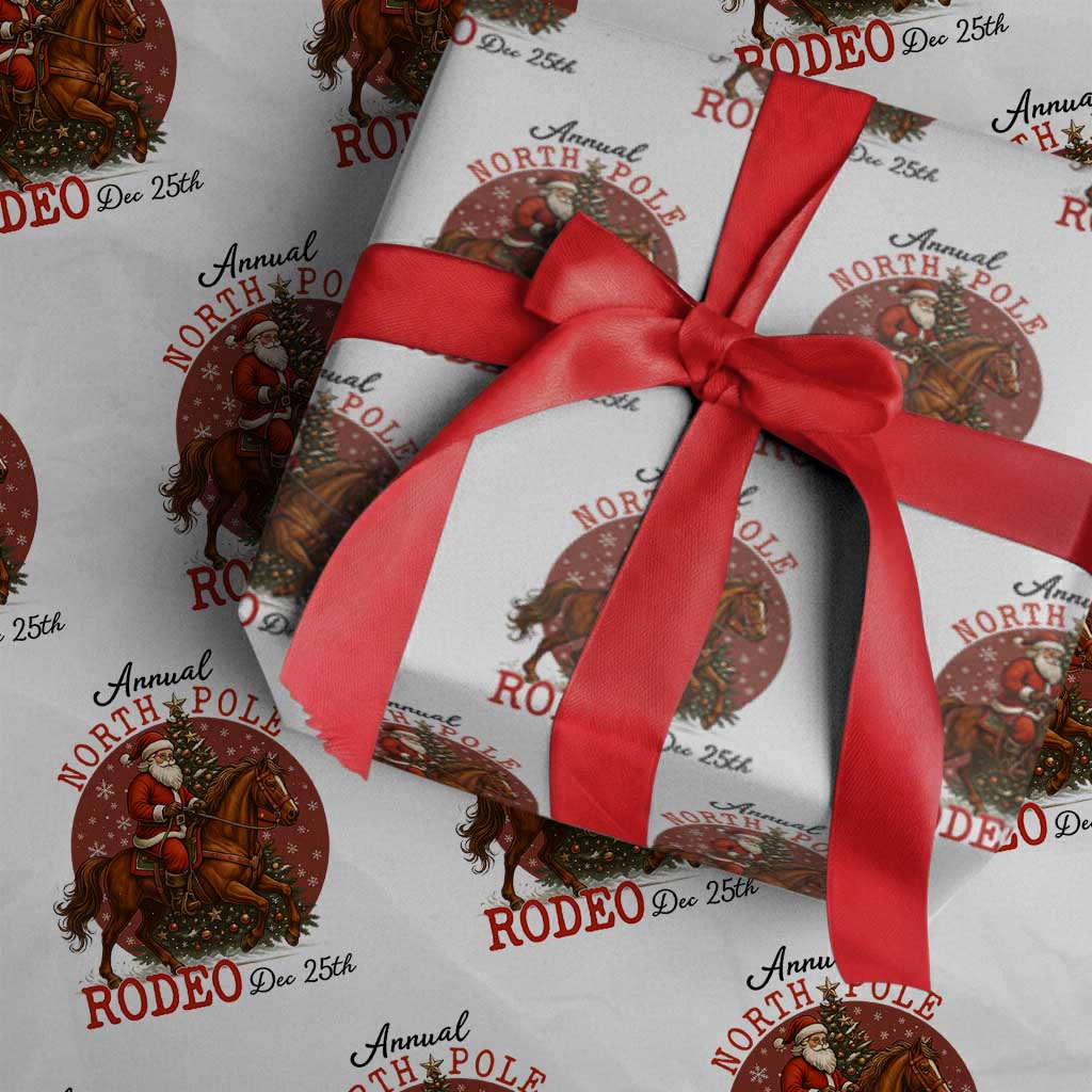 Cowboy Santa Christmas Wrapping Paper Roll Annual North Pole Rodeo Dec 25th - Wonder Print Shop