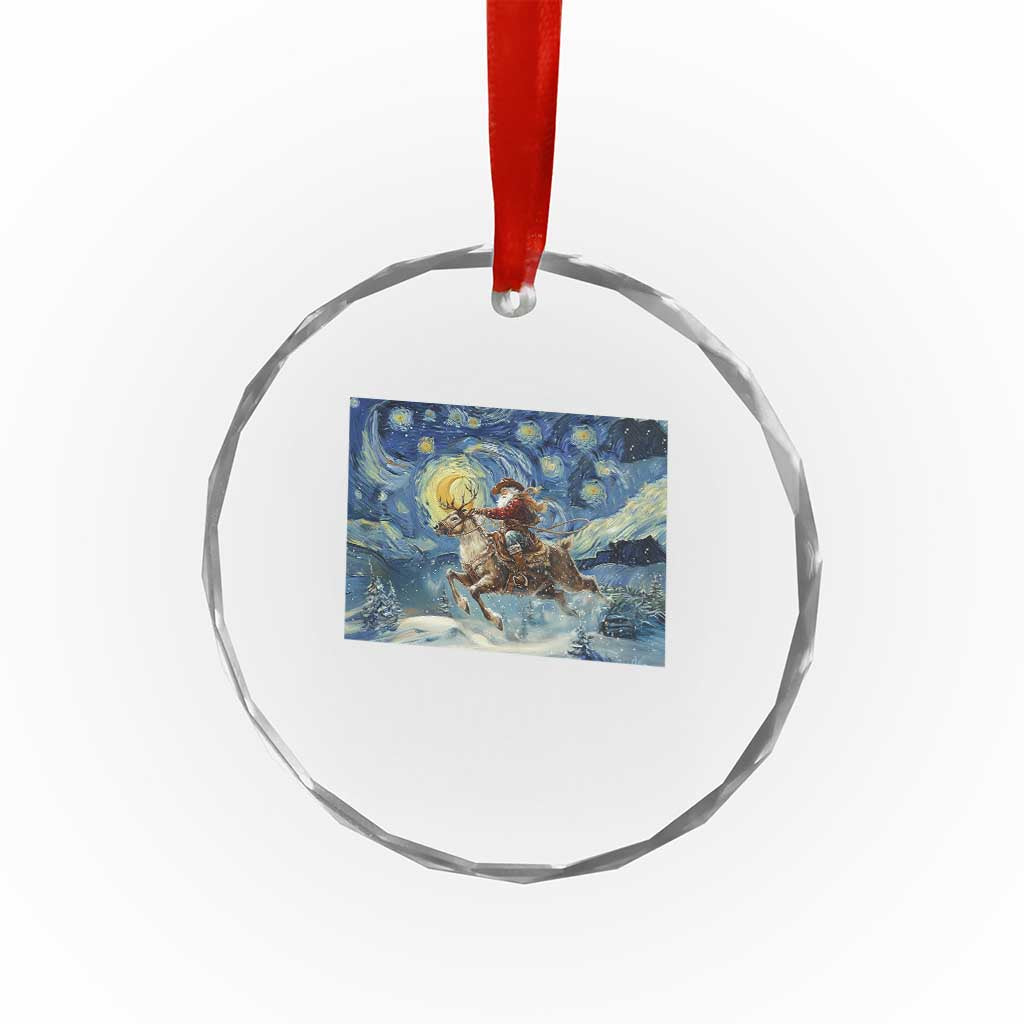 Cowboy Santa Starry Night Christmas Crystal Glass Ornament - Wonder Print Shop