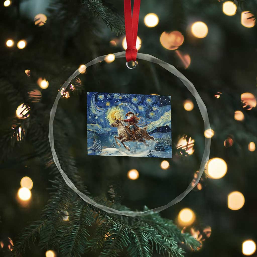 Cowboy Santa Starry Night Christmas Crystal Glass Ornament - Wonder Print Shop