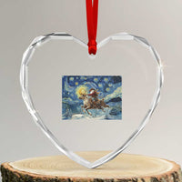 Cowboy Santa Starry Night Christmas Heart Crystal Glass Ornament - Wonder Print Shop