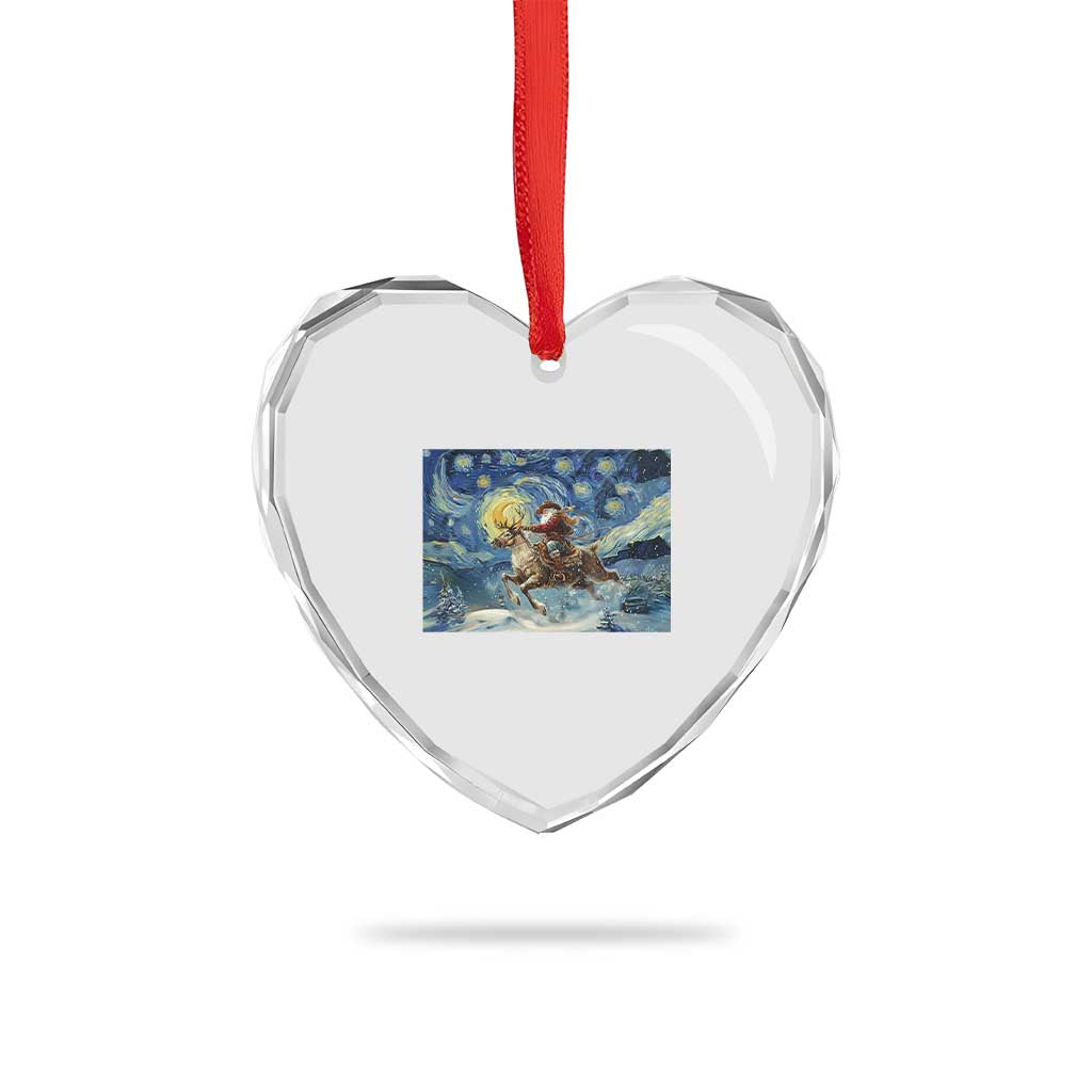 Cowboy Santa Starry Night Christmas Heart Crystal Glass Ornament - Wonder Print Shop