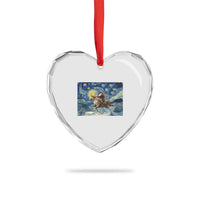 Cowboy Santa Starry Night Christmas Heart Crystal Glass Ornament - Wonder Print Shop