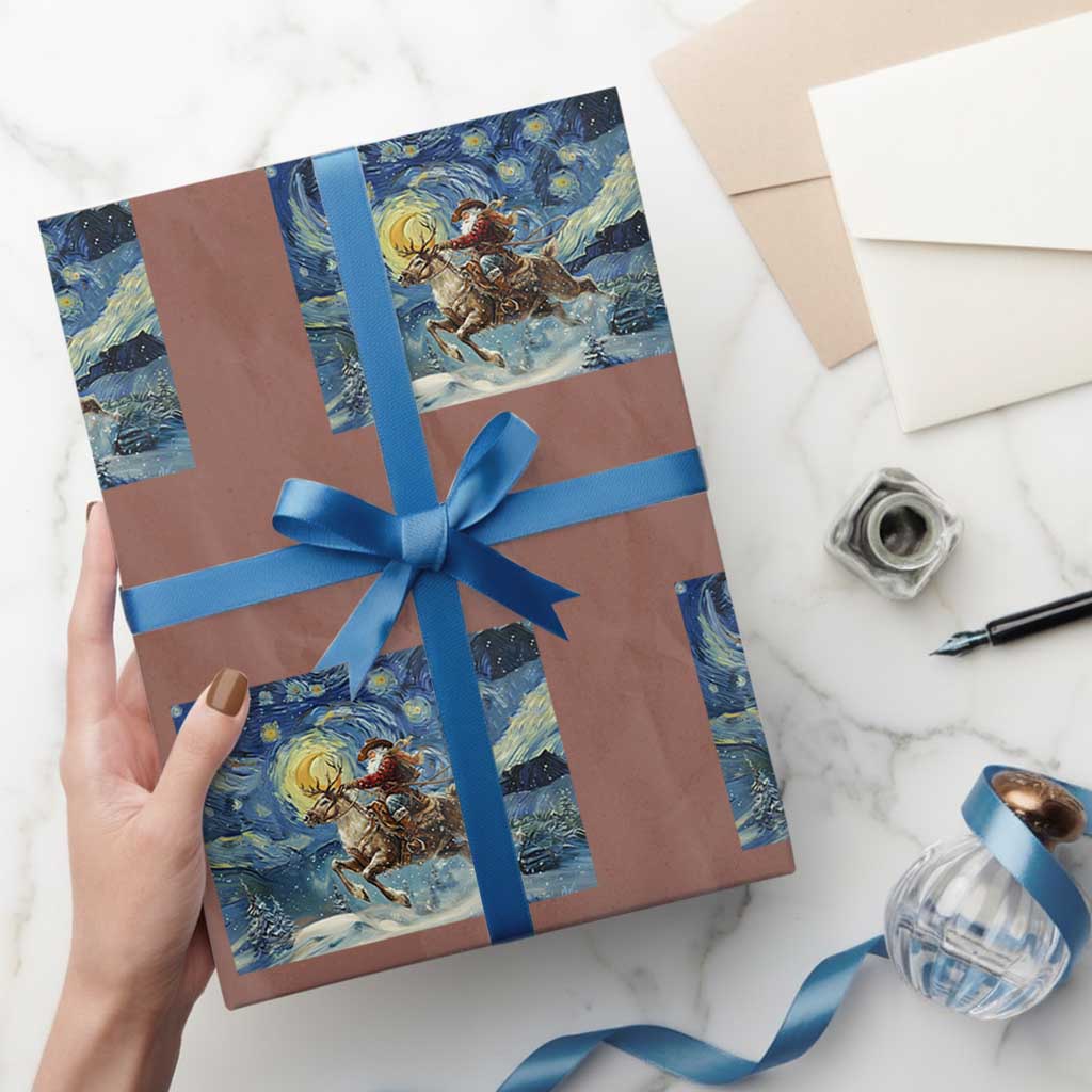 Cowboy Santa Starry Night Christmas Wrapping Paper Roll - Wonder Print Shop