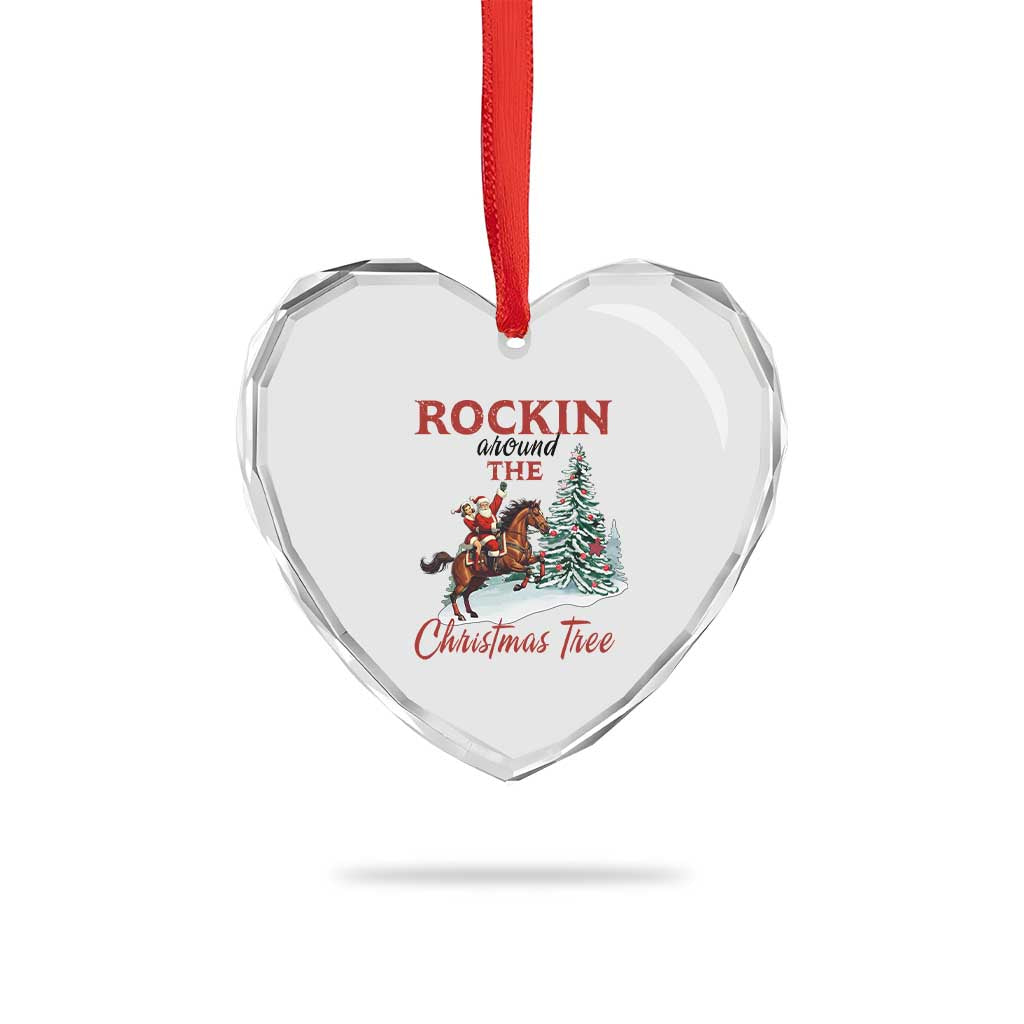 Cowboy Santa Western Christmas Heart Crystal Glass Ornament Rockin Around The Xmas Tree - Wonder Print Shop