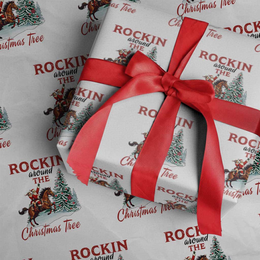 Cowboy Santa Western Christmas Wrapping Paper Roll Rockin Around The Xmas Tree - Wonder Print Shop