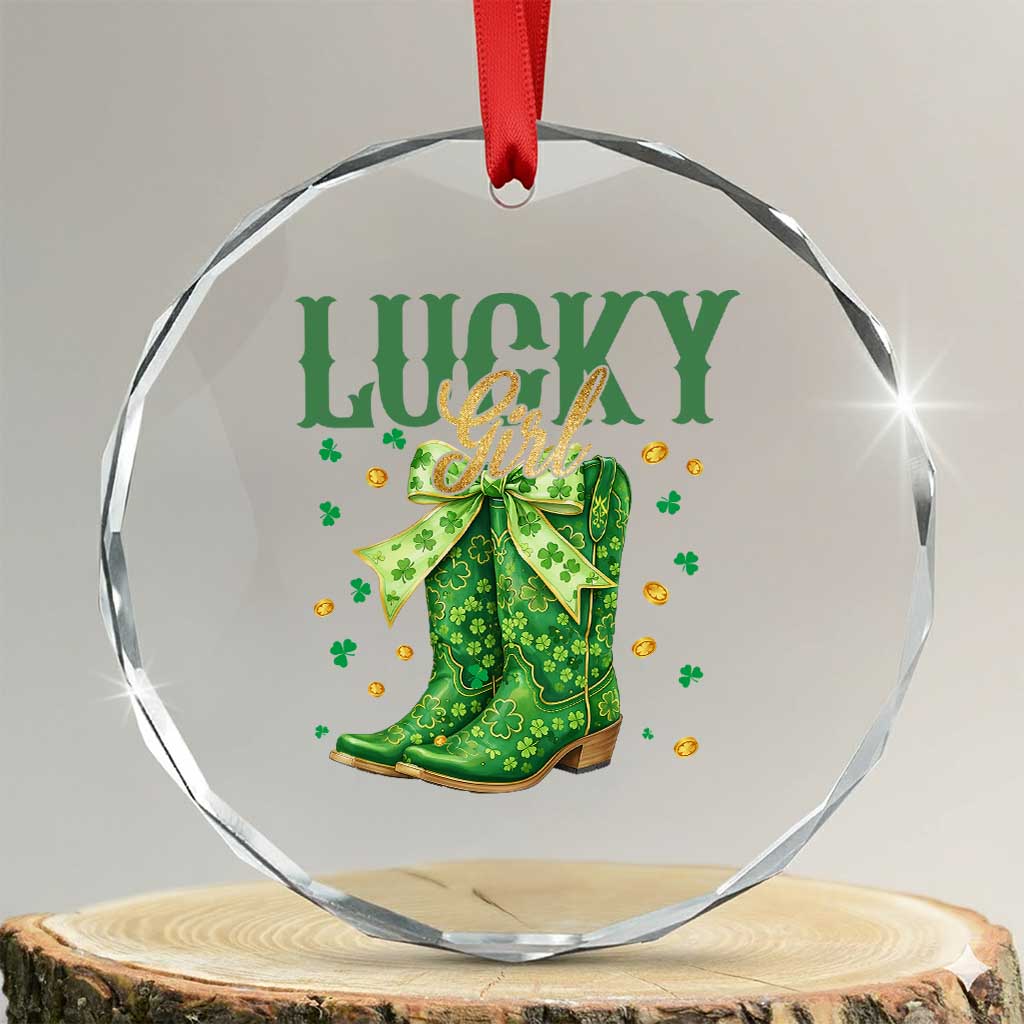 Cowboy St Patrick's Day Crystal Glass Ornament Lucky Girl Boots