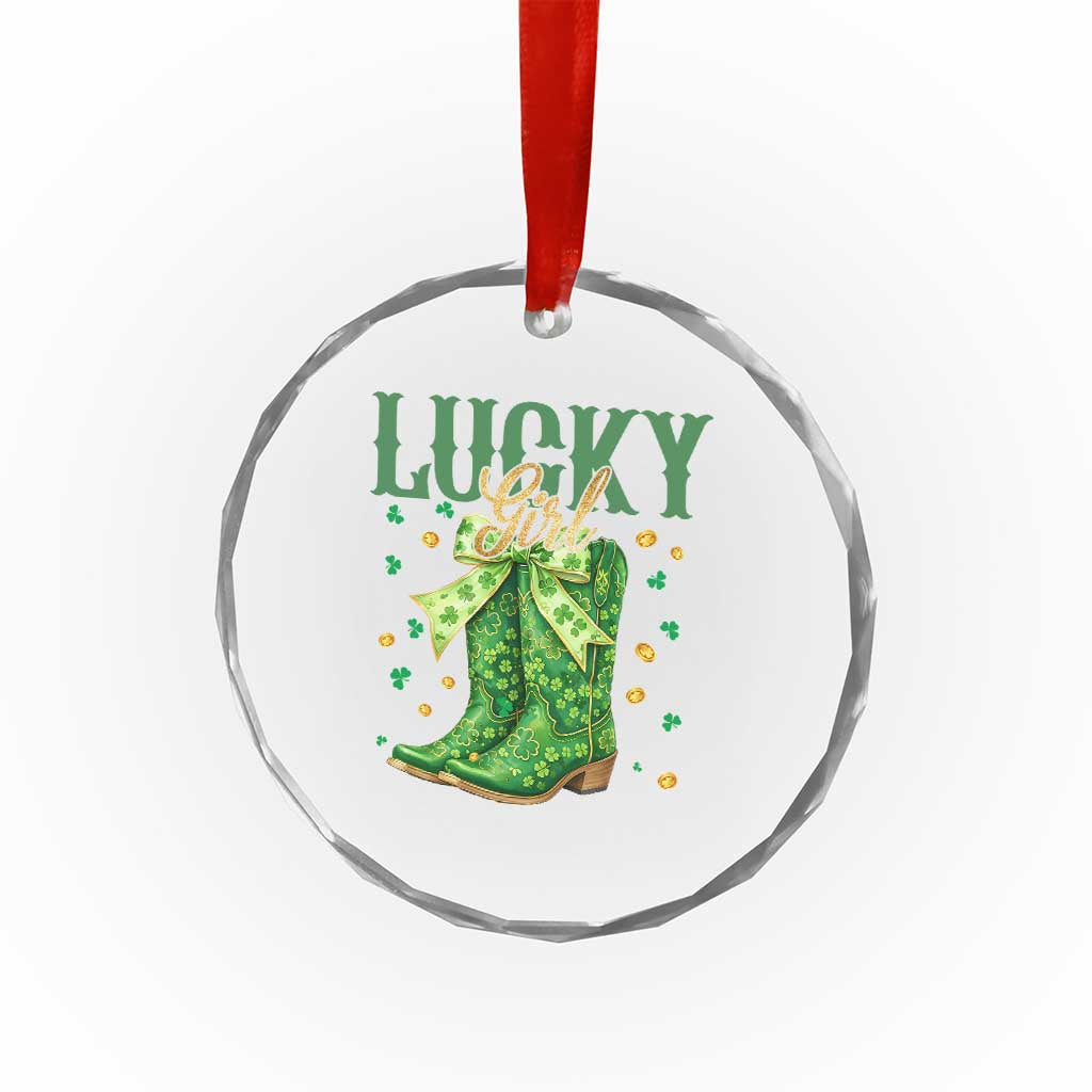 Cowboy St Patrick's Day Crystal Glass Ornament Lucky Girl Boots