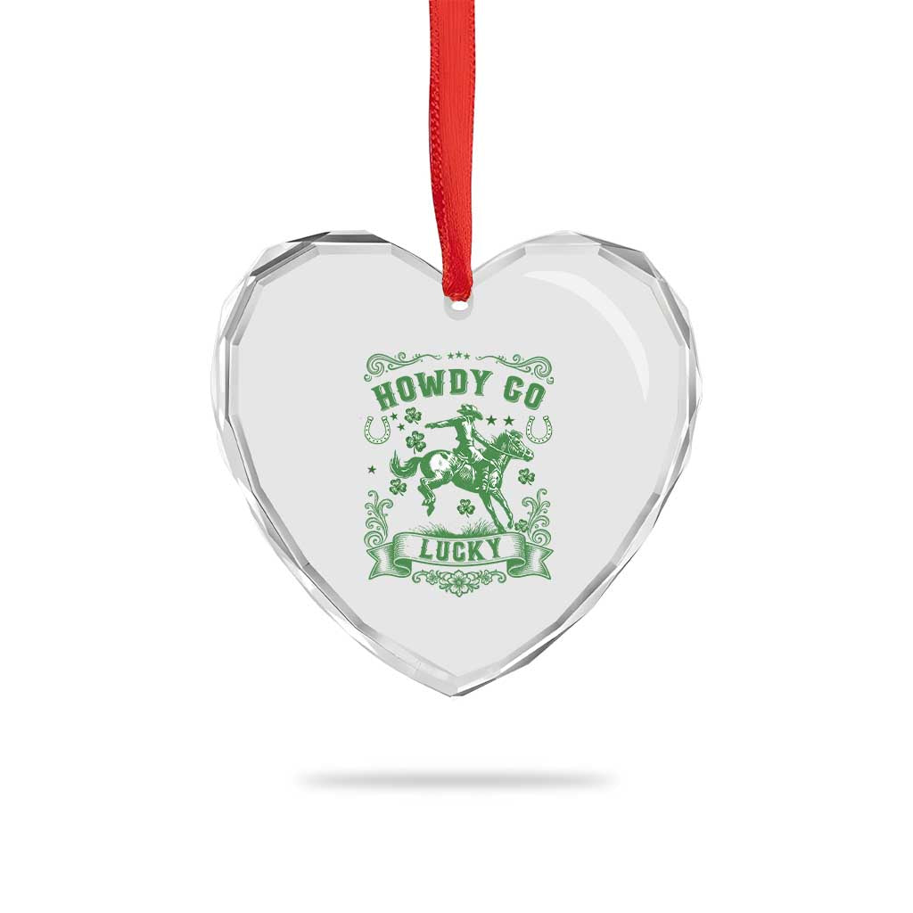 Cowboy St Patrick's Day Heart Crystal Glass Ornament Howdy Go Lucky
