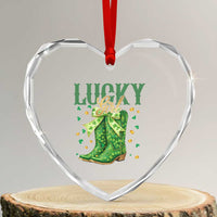 Cowboy St Patrick's Day Heart Crystal Glass Ornament Lucky Girl Boots