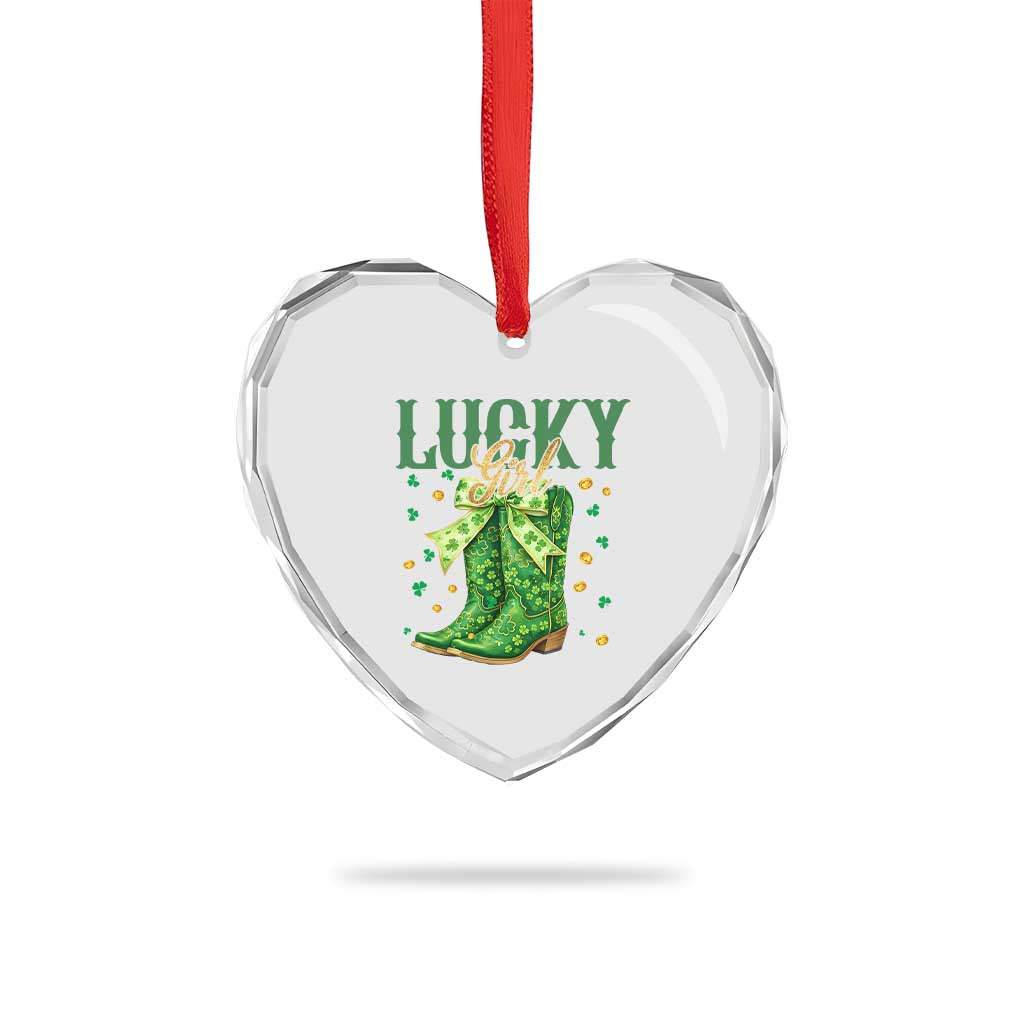 Cowboy St Patrick's Day Heart Crystal Glass Ornament Lucky Girl Boots