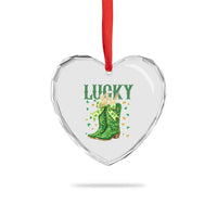 Cowboy St Patrick's Day Heart Crystal Glass Ornament Lucky Girl Boots