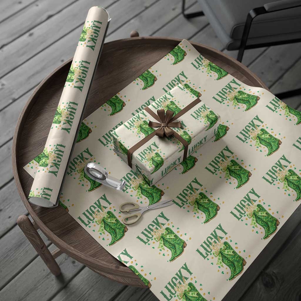 Cowboy St Patrick's Day Wrapping Paper Roll Lucky Girl Boots