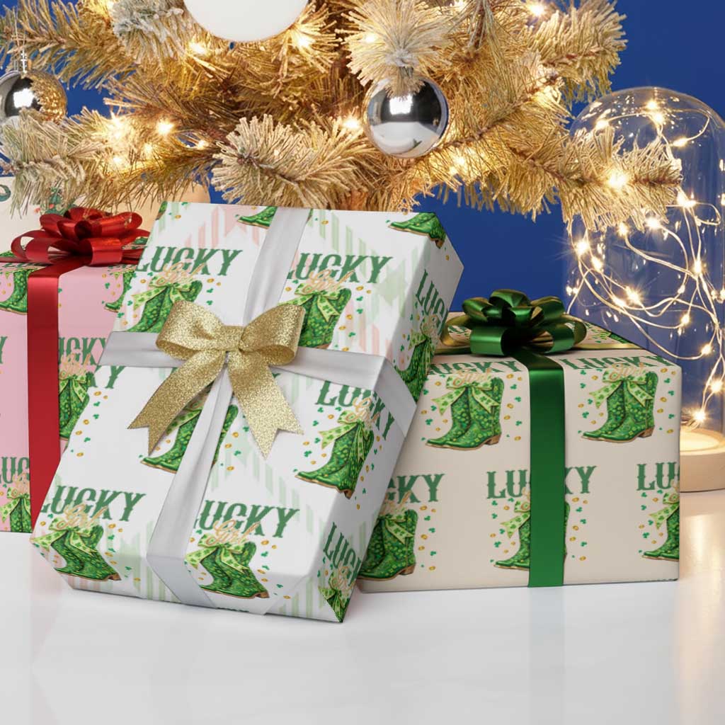 Cowboy St Patrick's Day Wrapping Paper Roll Lucky Girl Boots