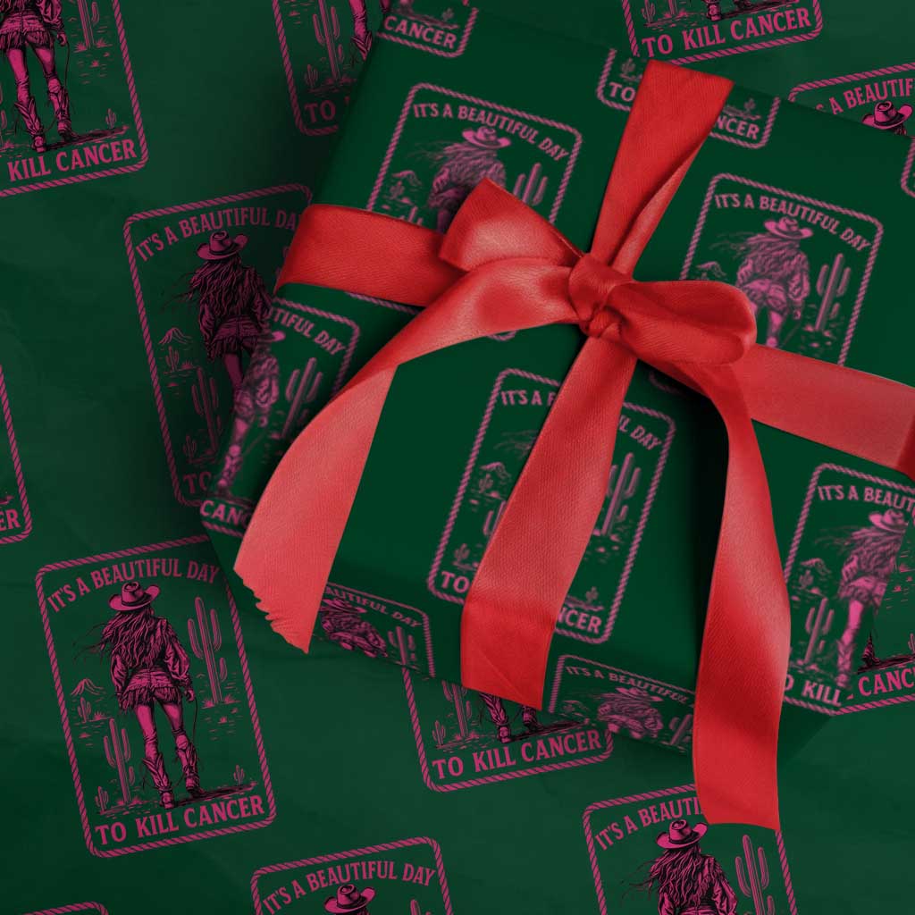 Cowgirl Breast Cancer Wrapping Paper Roll Beautiful Day To Kill Cancer Vintage Western Pink - Wonder Print Shop